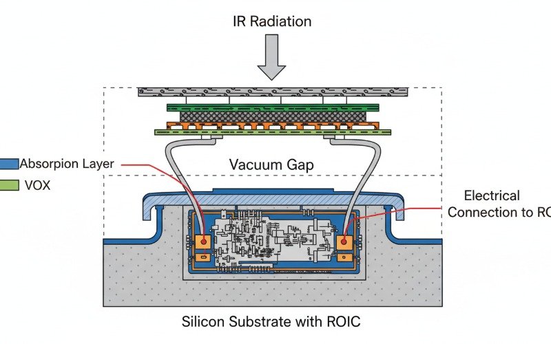 Diagram comparing 17 micron vs 12 micron pixel pitch and photon collection area
