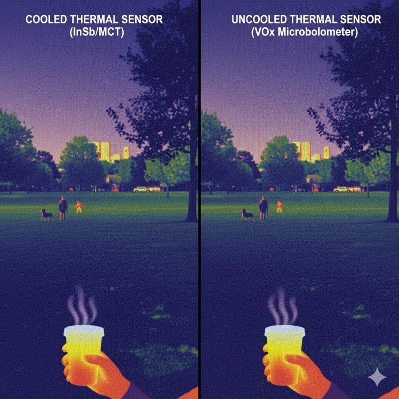 Side by side comparison of thermal images from cooled and uncooled sensors