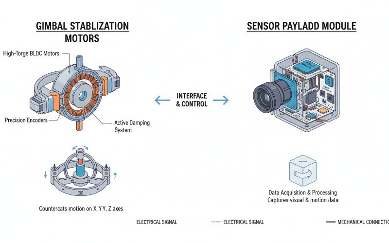 Diagram showing the separation between the gimbal motors and the sensor payload module