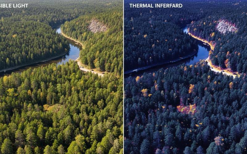 Advanced EO/IR drone gimbal payload showing dual sensor configuration