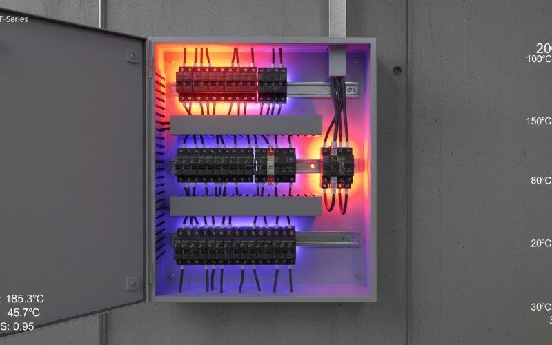 Industrial thermal camera inspecting an electrical cabinet