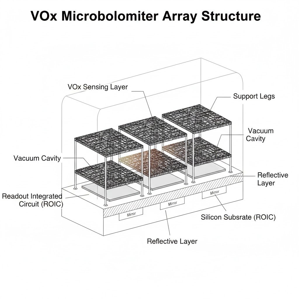Diagram showing VOx microbolometer structure inside a thermal imaging core