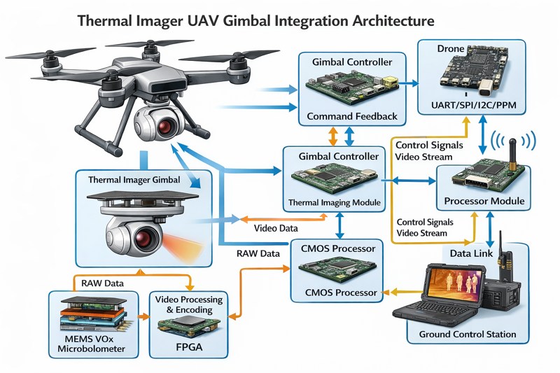 Diagram showing thermal imager UAV gimbal integration architecture