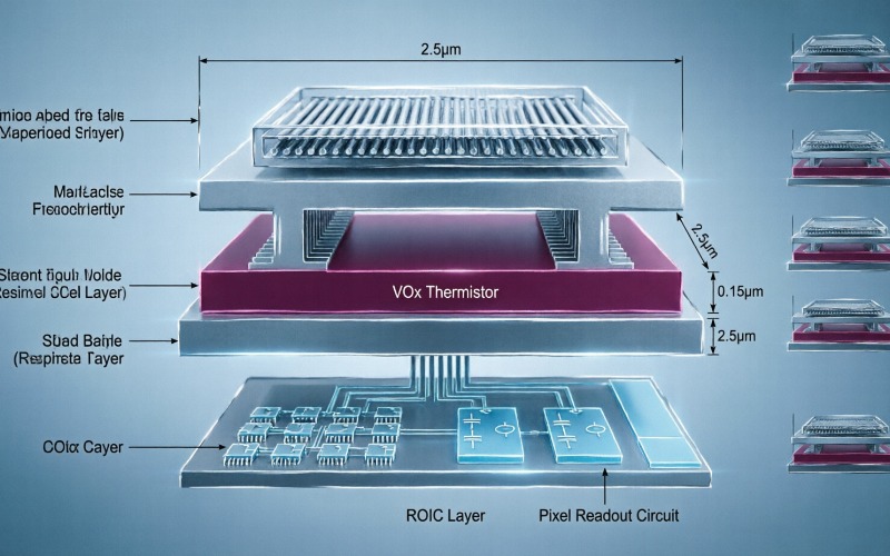 Diagram showing VOx microbolometer focal plane array structure